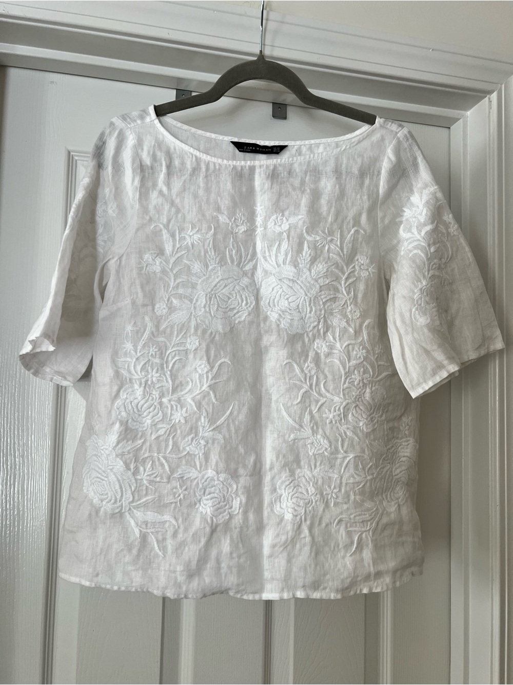 Zara Floral Embroidered White Top